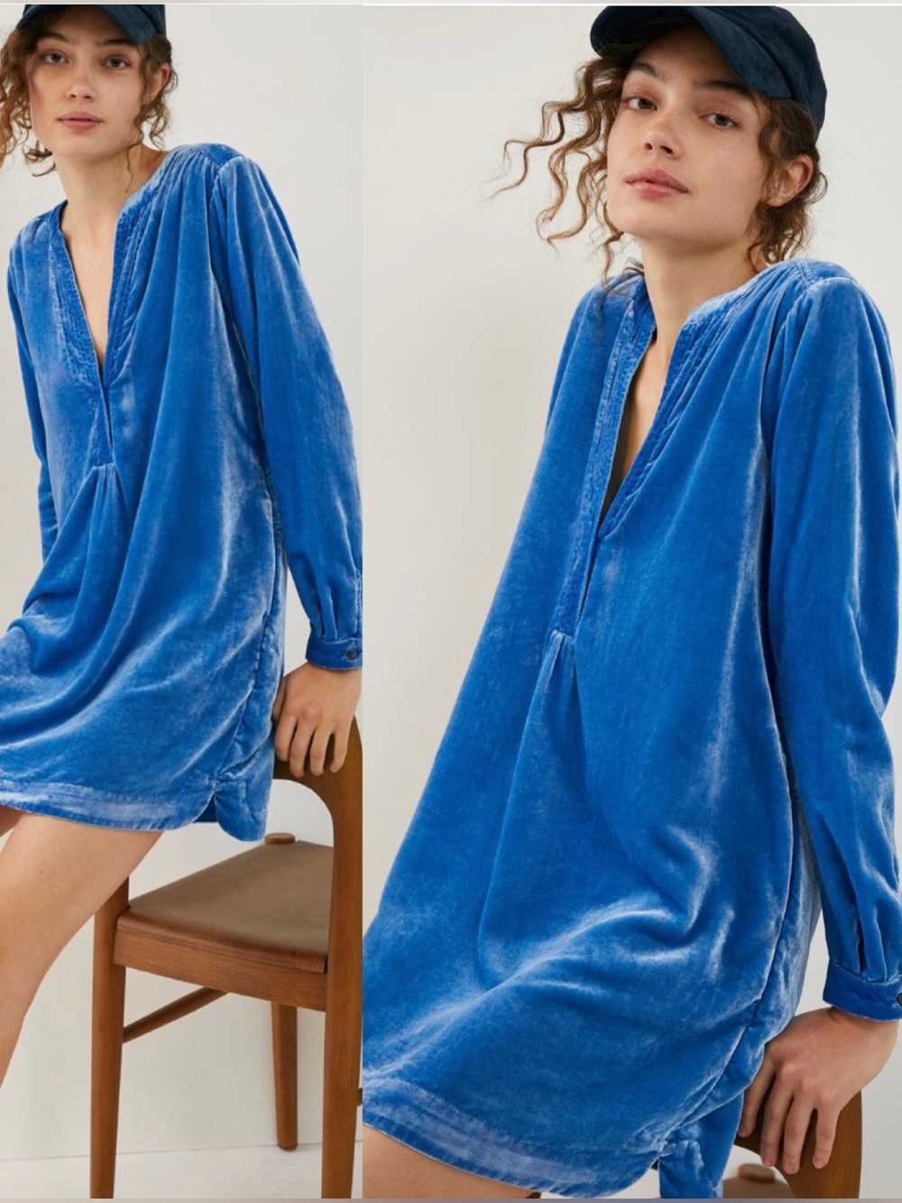 NWT Anthropologie Melody Velvet Tunic Dress Bright Blue Women's Medium Autumn